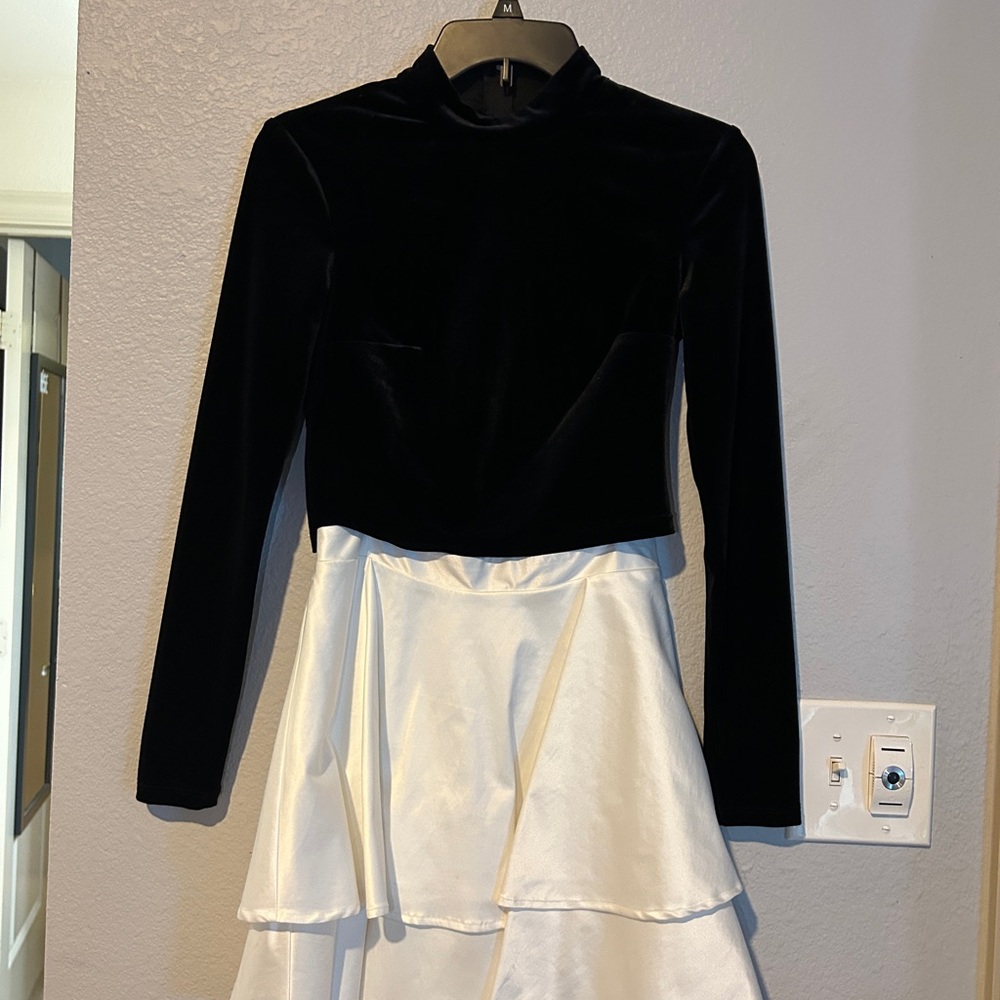 Chic Black Velvet Top and White Satin Skirt Set